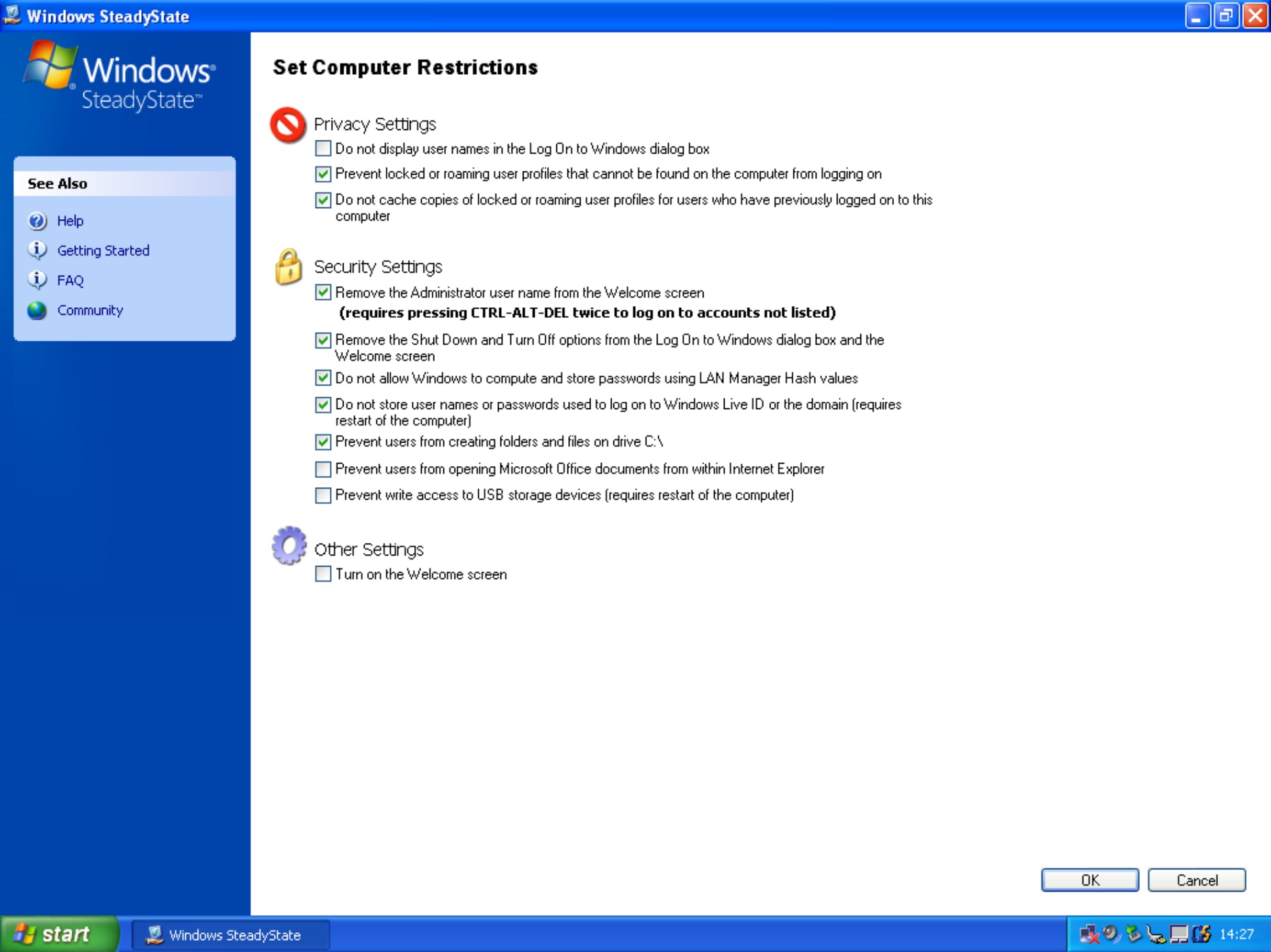 Windows SteadyState Restrictions (2005)